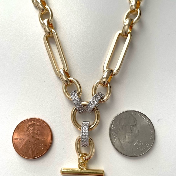 Chunky 18k Gold Fill Mixed Paperclip Chain Necklace Status T Bar Circle Toggle - Picture 6 of 6